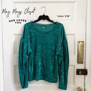 Free People We the Free Milan Crushed Velvet Top Emerald Sea Green Balloon XS